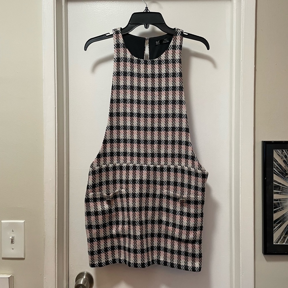 Zara TRF Collection Plaid Overlay Dress